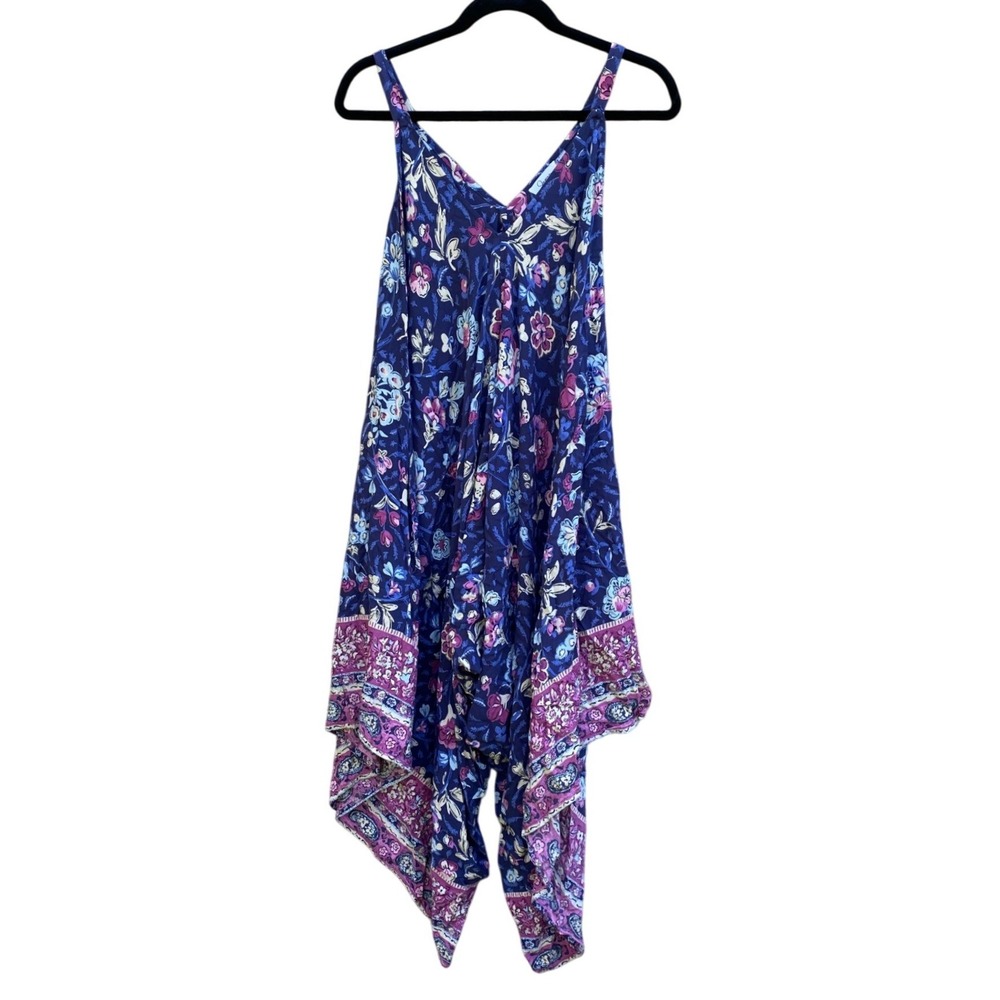 Floral Handkerchief Hem‎ Harem Pant Jumpsuit Wide Leg Small Boho Hippie Granola